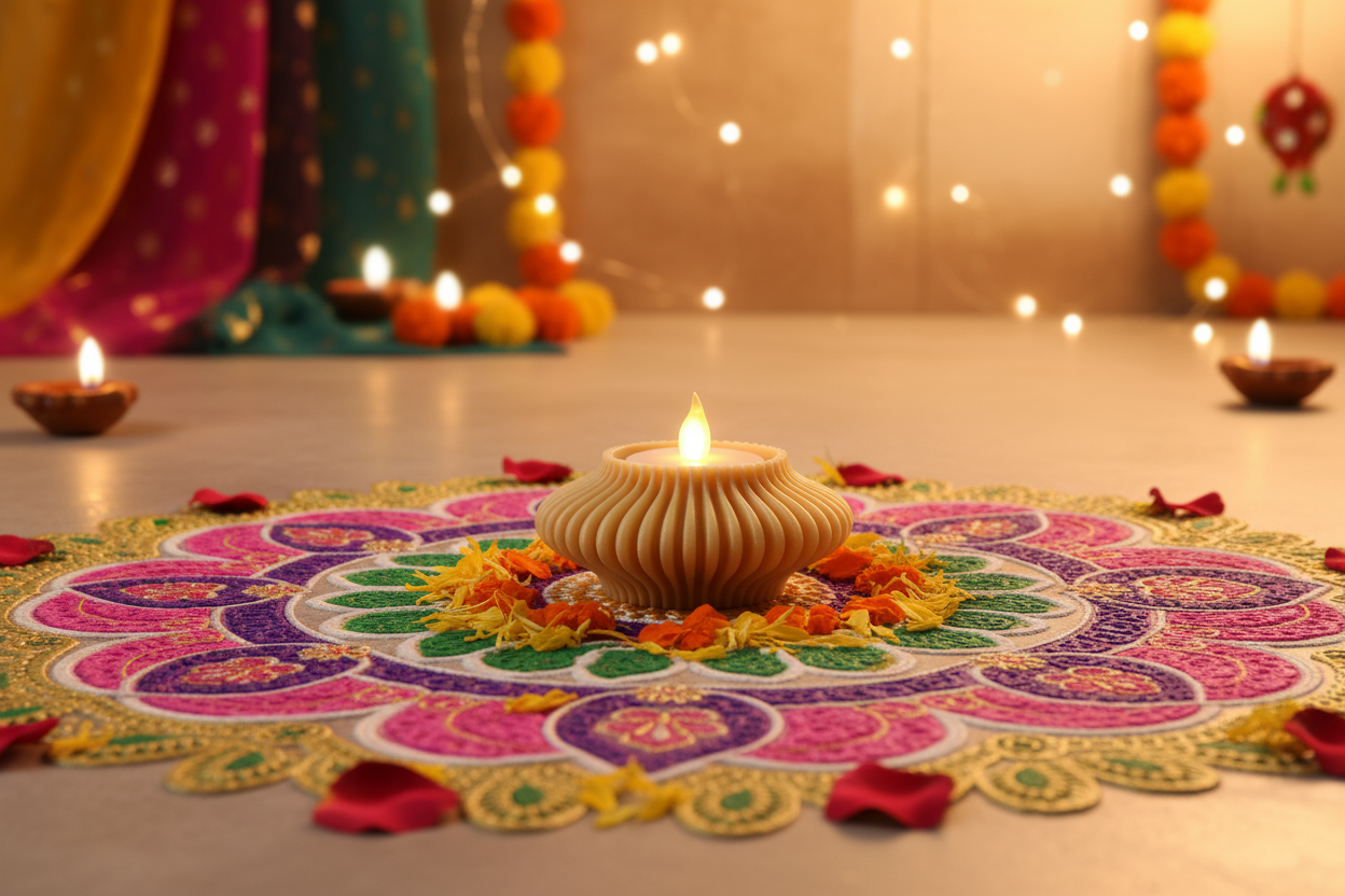 Beige diya warm festive scene