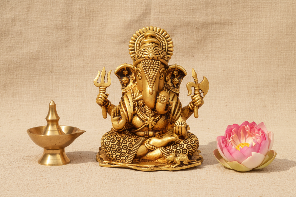 Ganesh Idol on beige linen background