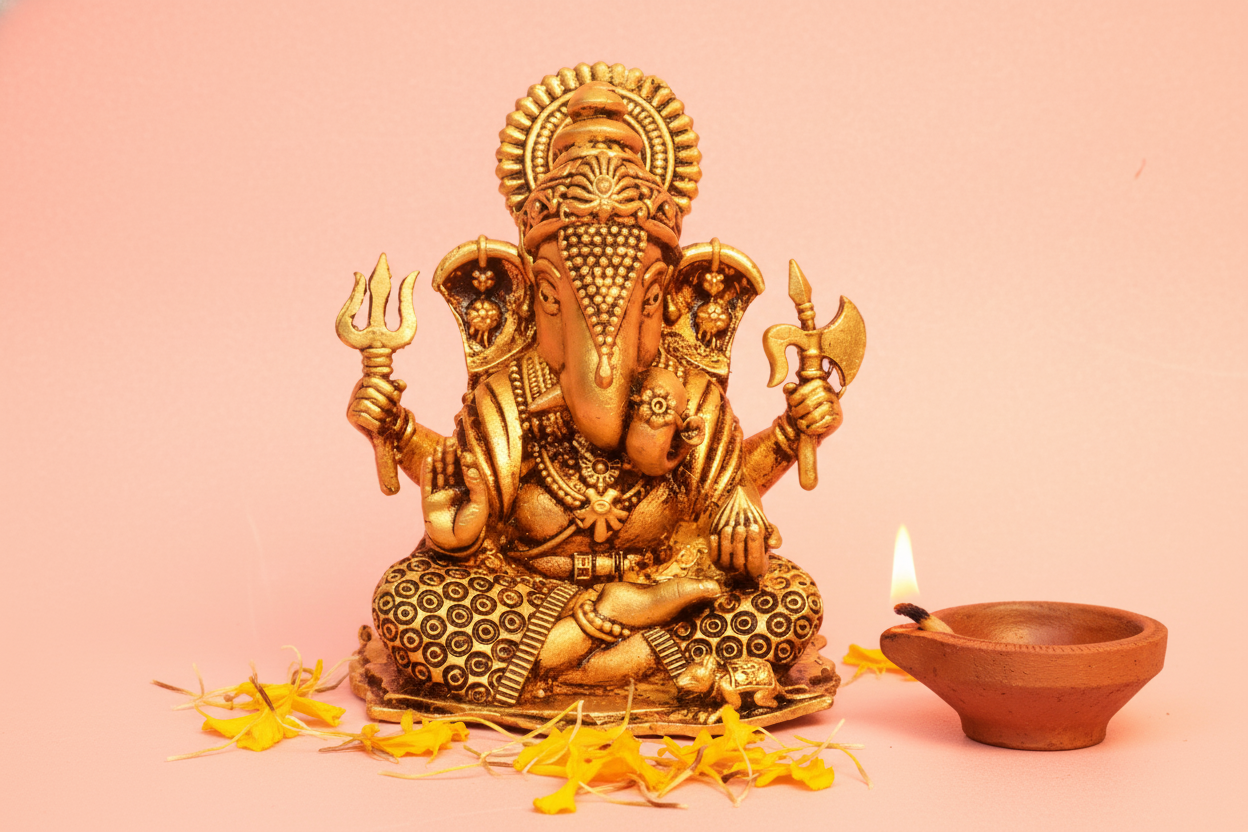 Ganesh Idol on blush pink background